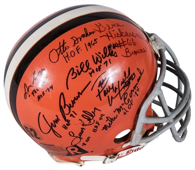 Cleveland Browns Full Size Game Ready Helmet Signed By 7 Browns Hall of Famers Including- Brown,Graham and Groza (Beckett)